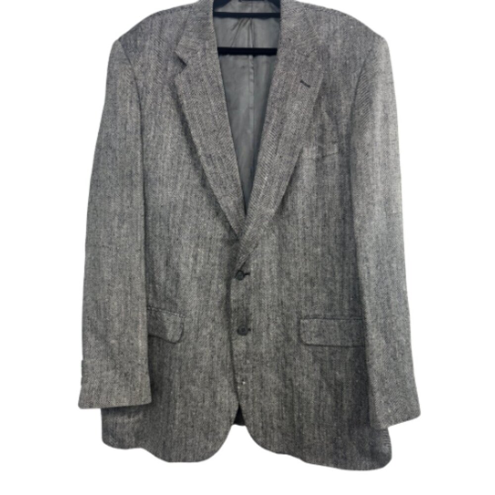 Towncraft 100% Matka Silk Gray Herringbone Blazer Men’s